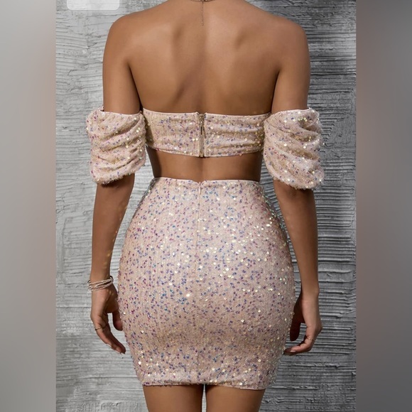 NWT Feditch Women's Sequin Two Piece Champagne  Sequin Mini Dress Size XL - Picture 4 of 16